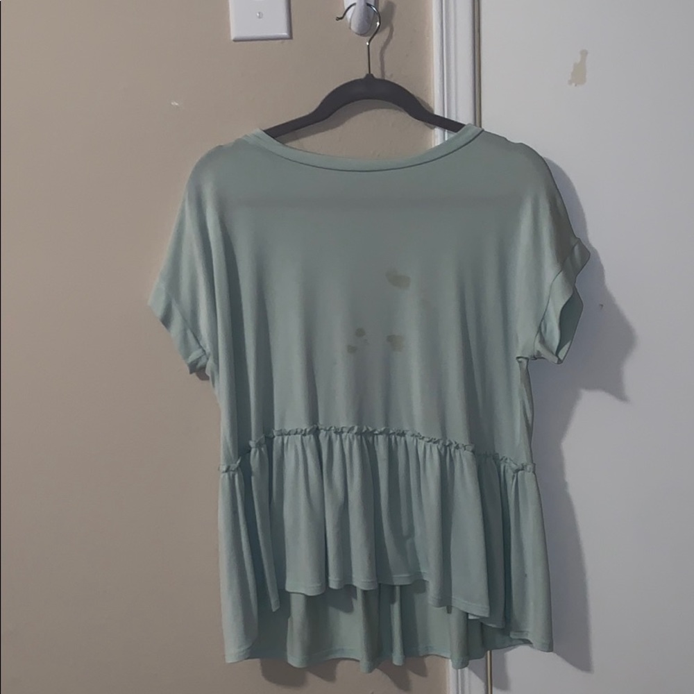 mint blouse w ruffle detail